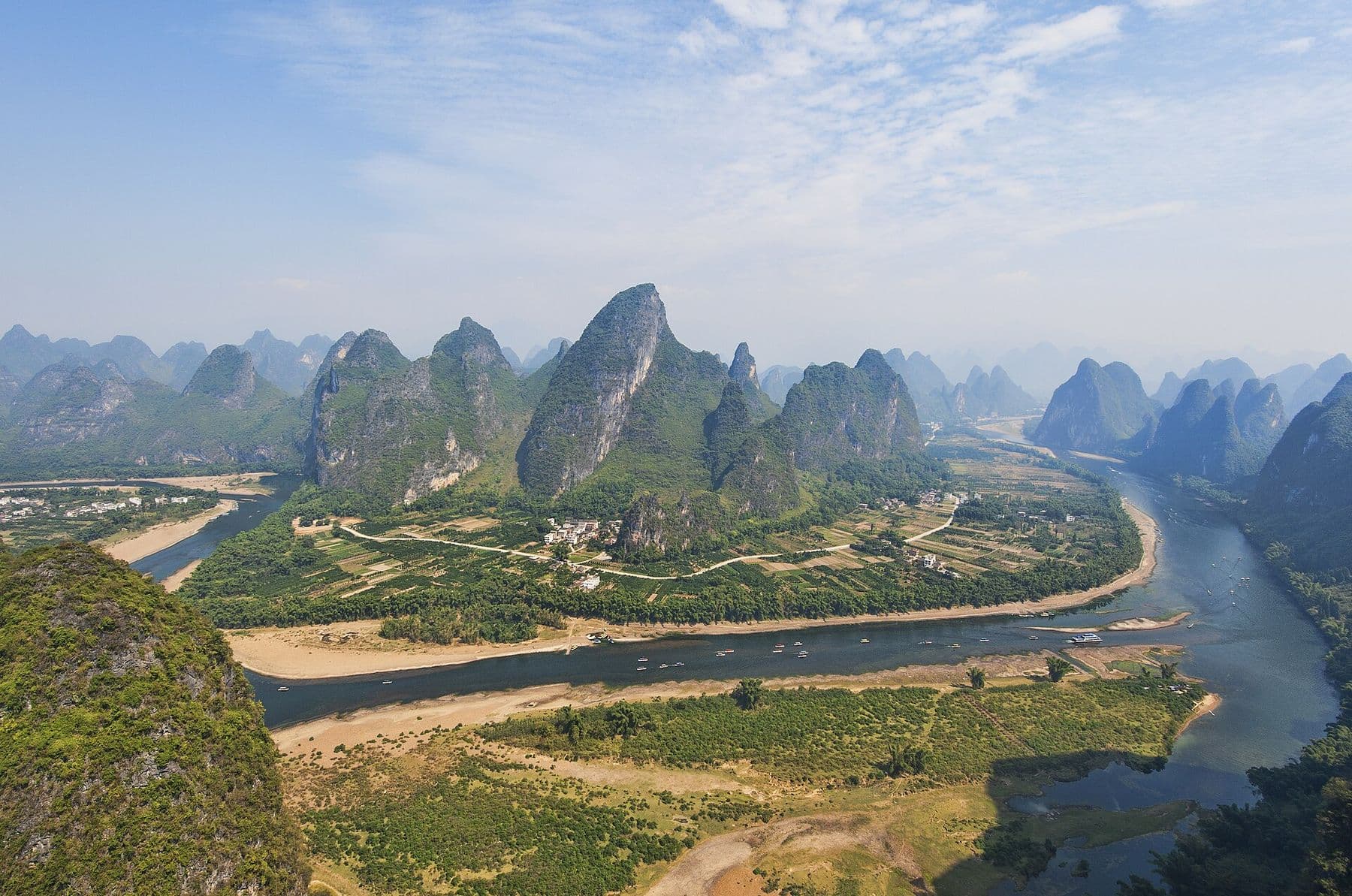 Karst peaks rising above the Li River near Yangshuo, Guilin